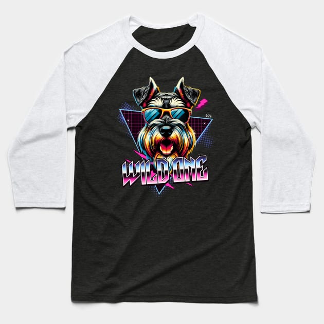 Wild One Schnauzer Baseball T-Shirt by Miami Neon Designs